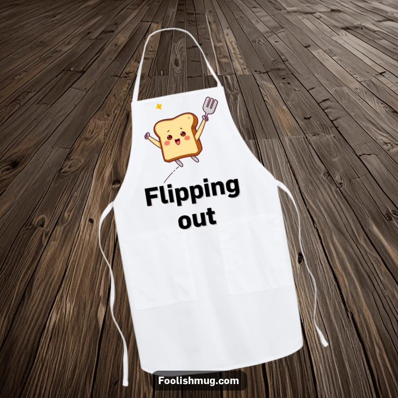 Funny Apron: A triumphant toast character impressively airborne on a spatula, ready to conquer the kitchen with humor.