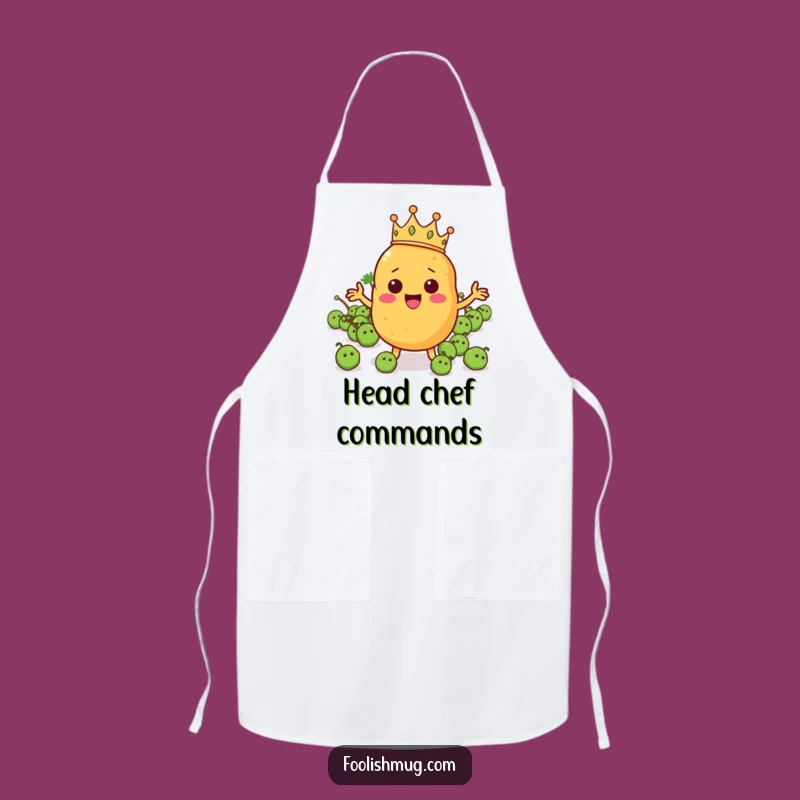 Funny Potato King Apron: Kitchen Cartoon Character Whimsy & Royal Humorous Gift!