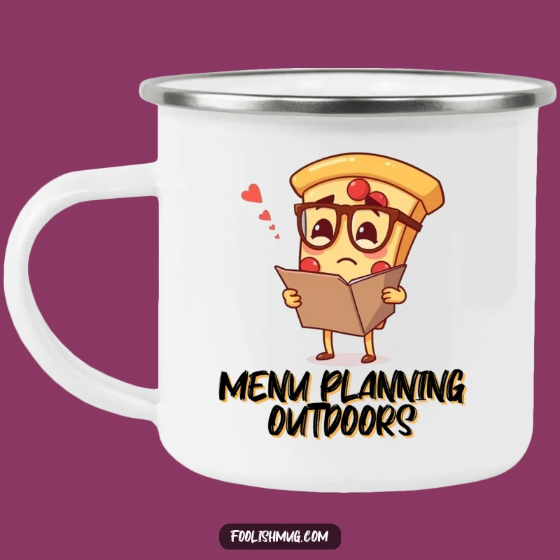 Durable Funny Confused Pizza Specs Camping Mug - Sip and Ponder Your Next Meal