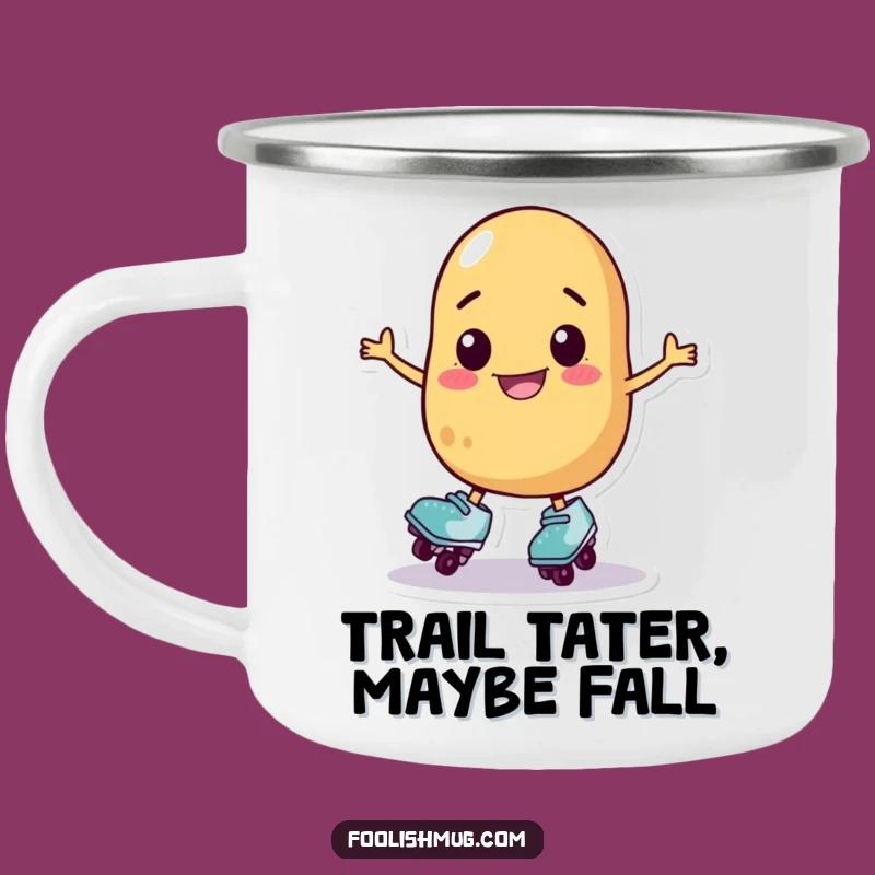 Funny Potato Roller Skater Camping Mug: Wobbly Spud Enamel Cup, Hilarious Adventure Gift!