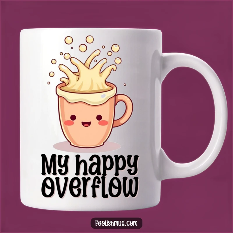 Funny Coffee Mug Character: Overflowing Cheerful Liquid Mug