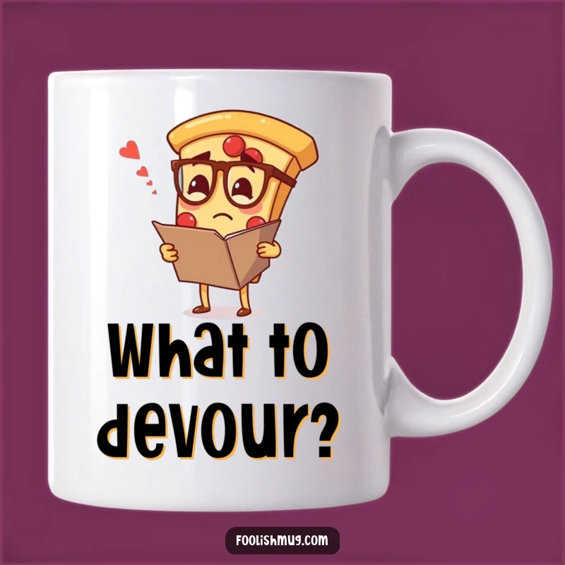 Funny Confused Pizza Specs Mug - Hilarious Gift for Foodies and Bookworms Alike