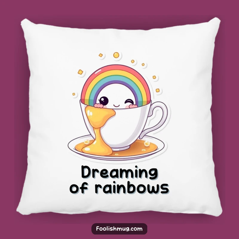 Funny Rainbow Overflow Teacup Pillow - Cozy Cushion of Color and Cheer