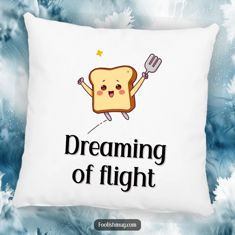 Funny Pillow: A cheerful toast character joyfully ascending on a spatula, bringing a slice of humor to your home.