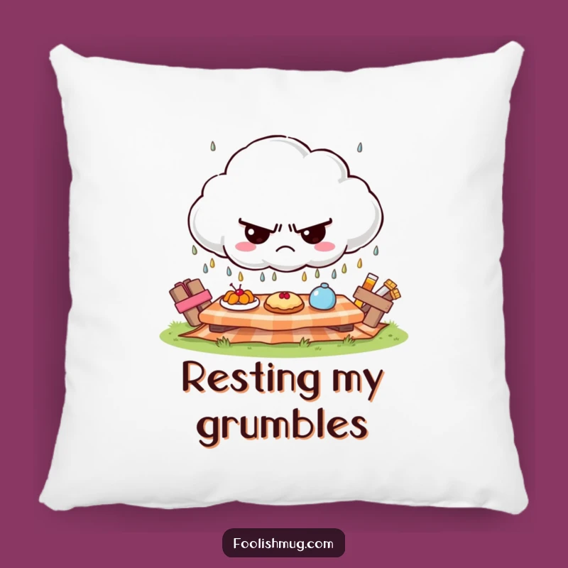 Funny Grumpy Cloud Picnic Pillow - Cozy Comfort for Gloomy Days