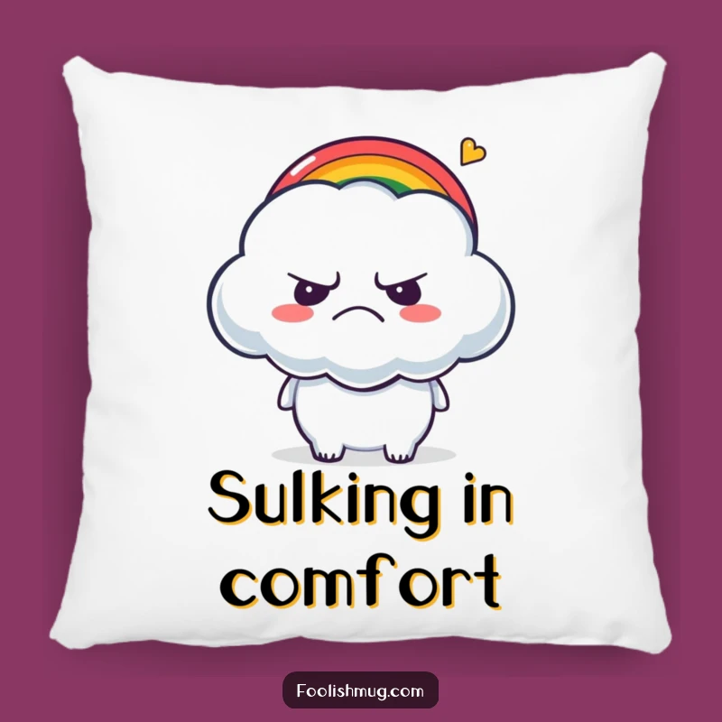 Funny Grumpy Cloud Pillow: Tickled by Rainbow