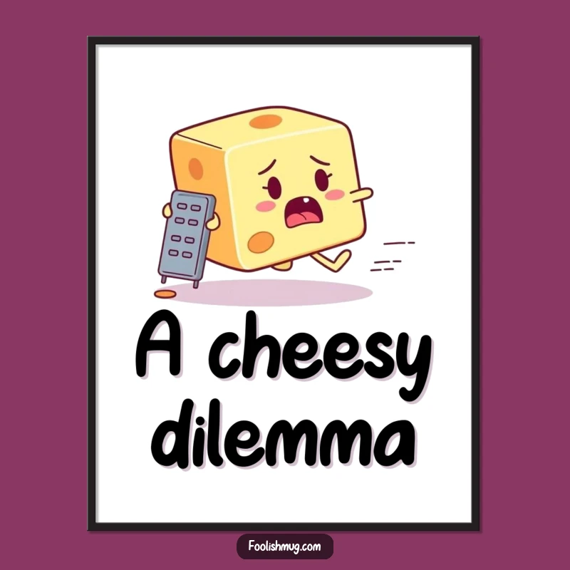 Funny Cheese Grater Chase Digital Art: Startled Cartoon Print & Hilarious Foodie Gift!