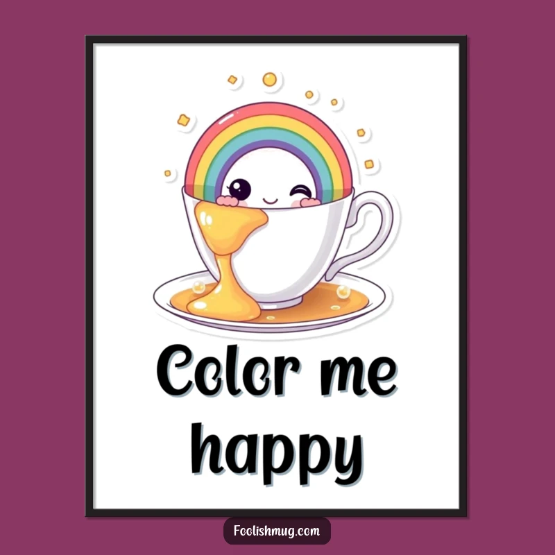 Funny Rainbow Overflow Teacup Digital Art - Instant Vibrant Decor for Your Walls