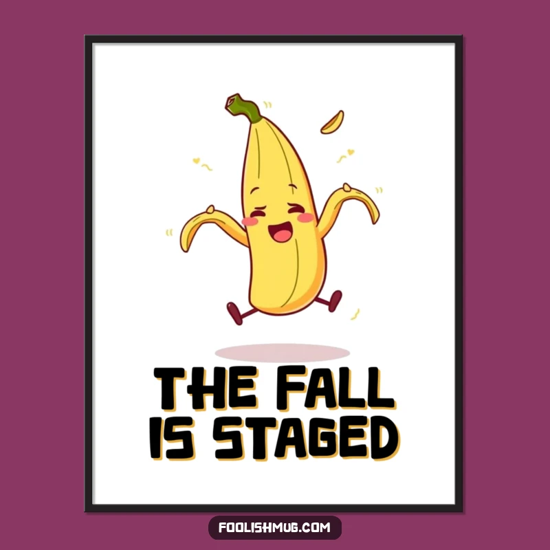 Funny Banana Peel Slip Digital Art: Comedic Wall Art, a Unique Funny Gift
