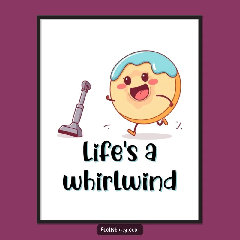 Funny Donut Vacuum Chase Digital Art: Hilarious Cartoon Character Print Gift!