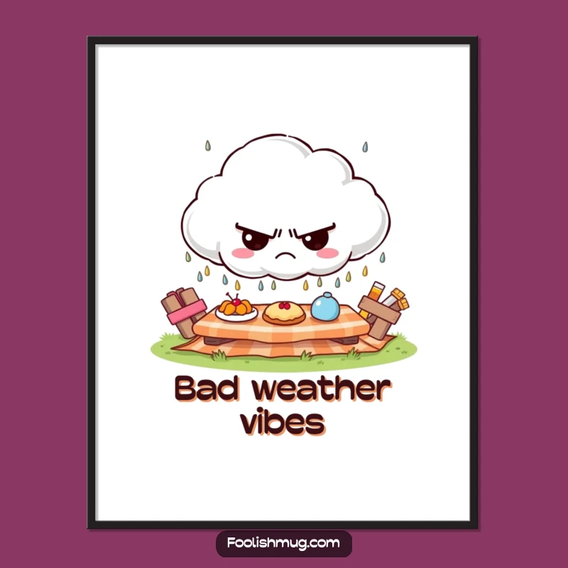 Funny Grumpy Cloud Picnic Digital Art - Instant Moody Decor for Any Space