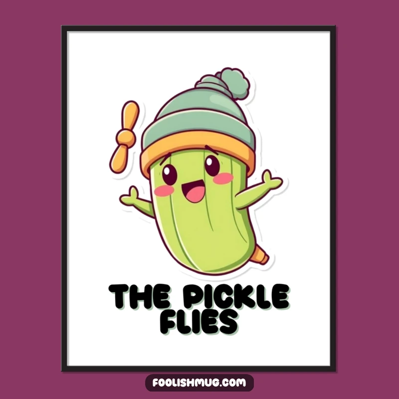 Funny Pickle Flying Crookedly Digital Art: Instant Whimsical Decor