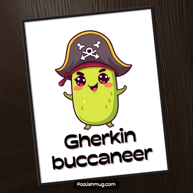 Funny Digital Art Print: A mischievous pickle wearing a pirate hat, offering a burst of instant, humorous nautical fun.