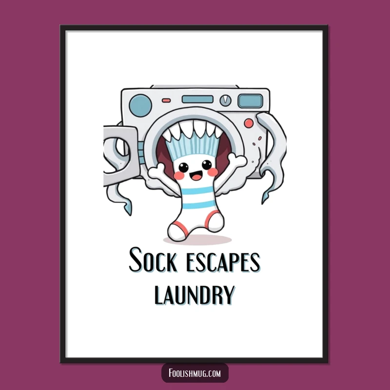 Funny Sock Monster Escape Digital Art Print - Instant Laundry Room Laughs!