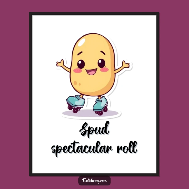 Funny Potato Roller Skater Digital Art: Wobbly Spud Printable, Instant Hilarious Decor Gift!
