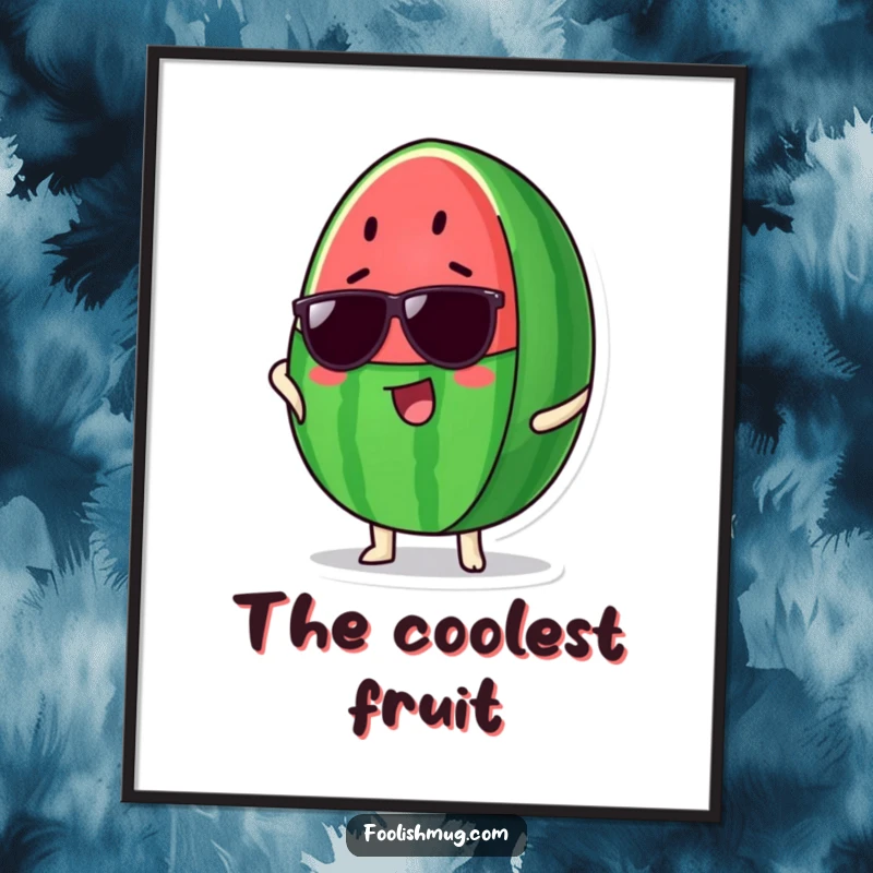 Funny Watermelon Digital Art Print: A proud watermelon slice wears cool sunglasses, exuding confidence in this fun artwork.