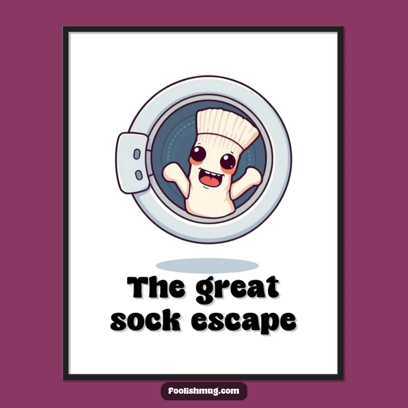 High-Quality Funny Escape Sock Washing Machine Digital Art Print - Instant Laundry Room Decor