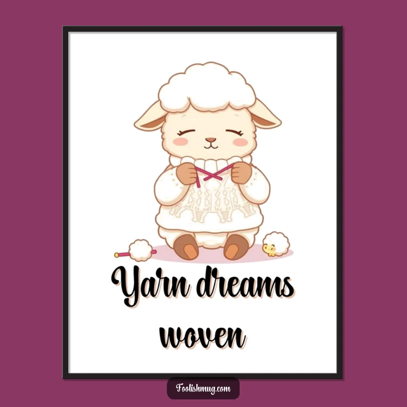 Funny Sleepy Sheep Knitting Wool Sweater Digital Art - Instant Humorous Decor for Crafters