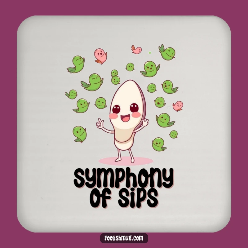 Funny Spoon Conducting Peas Coaster: A Whimsical Orchestral Delight, Perfect Funny Gift!