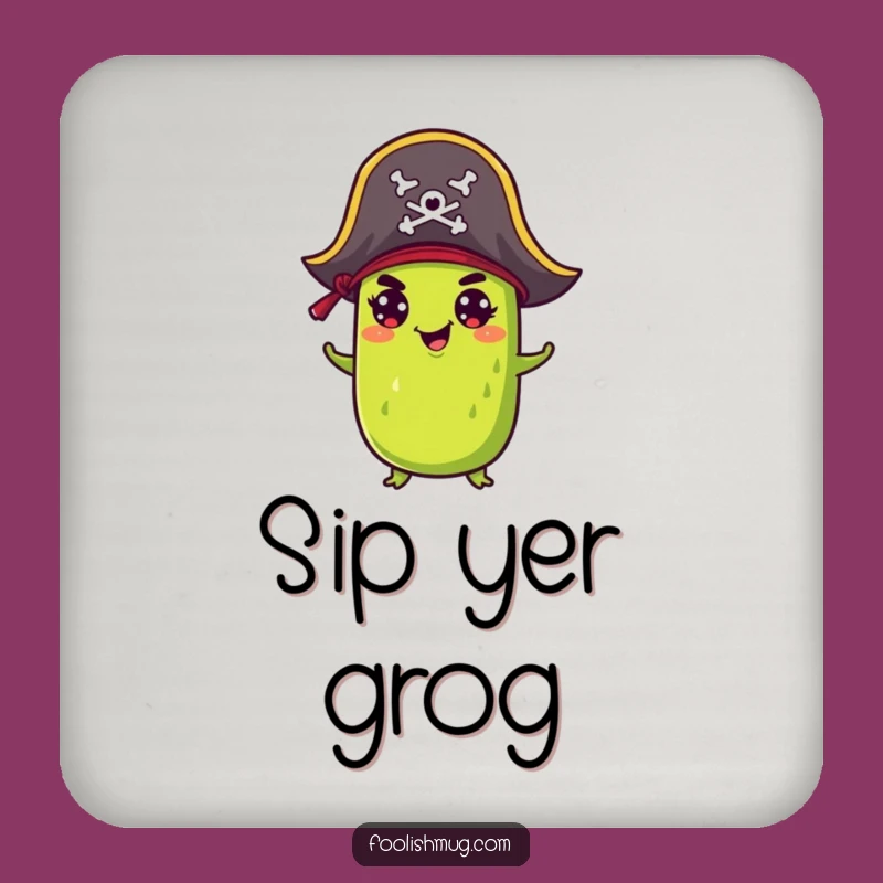 Funny Pickle Pirate Drink Coaster: Protect Surfaces with Salty Humor, Funny Gift