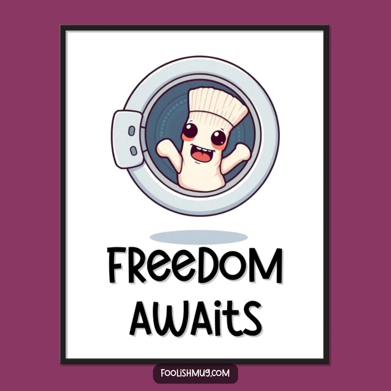 Amusing Funny Escape Sock Washing Machine Poster - Add Humorous Wall Art to Your Space