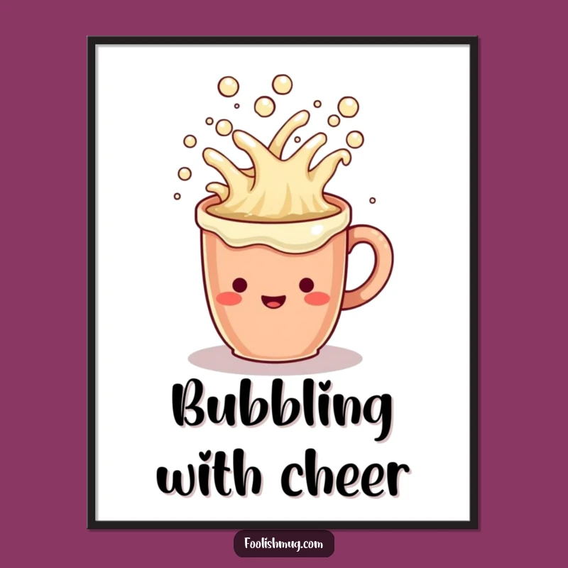 Funny Coffee Mug Poster: Overflowing Cheerful Liquid