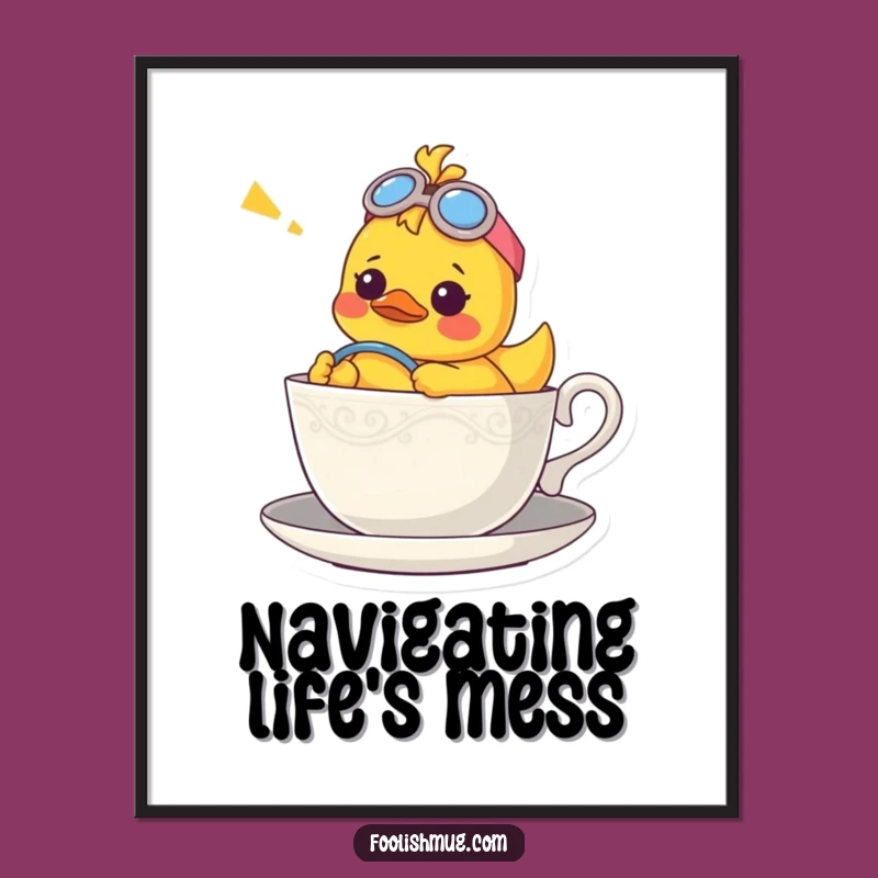 Funny Duck Teacup Poster: Confused Character Art for Whimsical Decor!