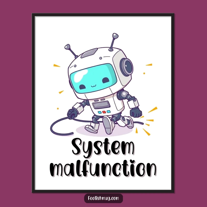 Funny Robot Tripping Poster: Clumsy Bot Mishap Wall Art for Laughs & Funny Gifts!