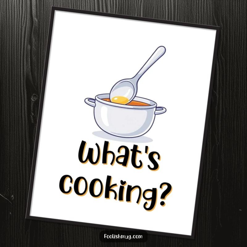 Funny poster showcasing a shiny spoon character comically stirring invisible soup, adding a playful and humorous touch to wall art.