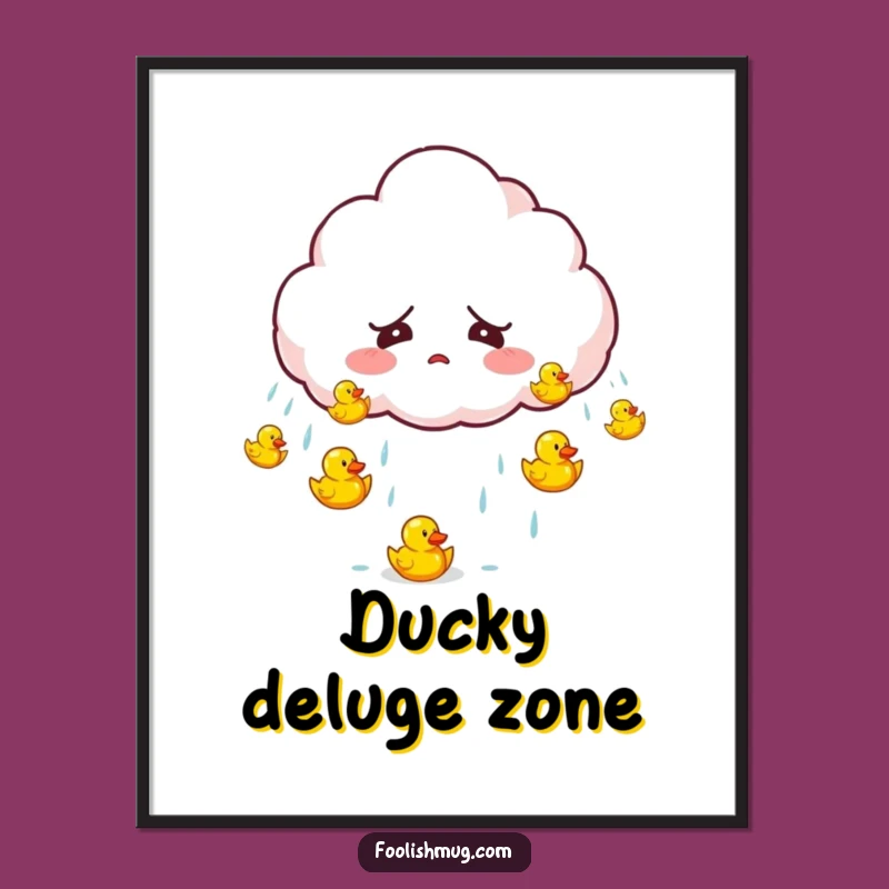 Funny Startled Cloud Raining Ducks Poster Whimsical Wall Art for a Happy Home