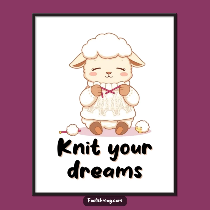 Funny Sleepy Sheep Knitting Wool Sweater Poster - Whimsical Wall Art for Crafters