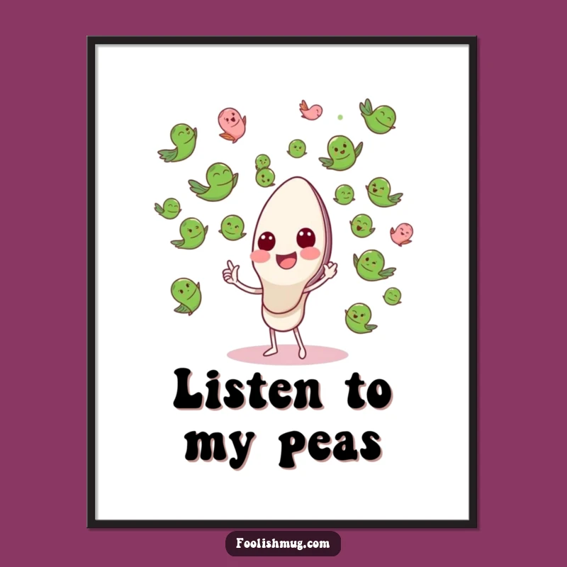 Funny Spoon Conducting Peas Poster: A Whimsical Orchestral Delight, Perfect Funny Gift!