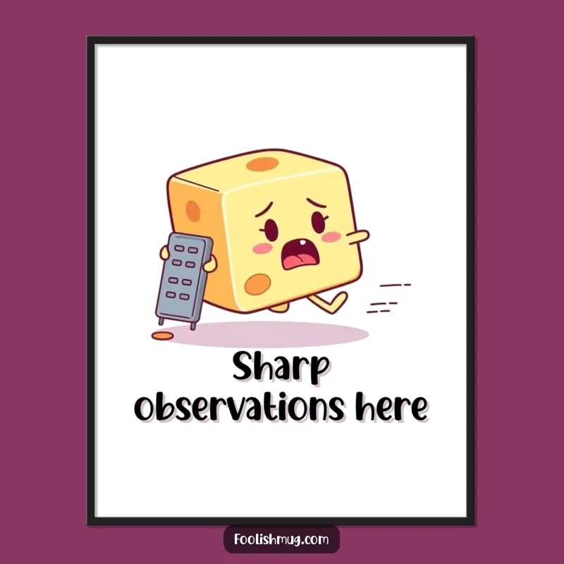 Funny Cheese Grater Chase Poster: Startled Cartoon Wall Art & Hilarious Foodie Gift!