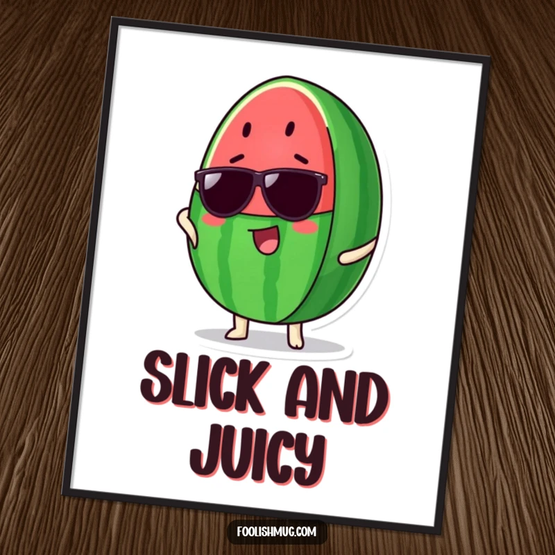 Funny Watermelon Poster: A proud watermelon slice sports stylish sunglasses, striking a cool and confident pose on your wall.