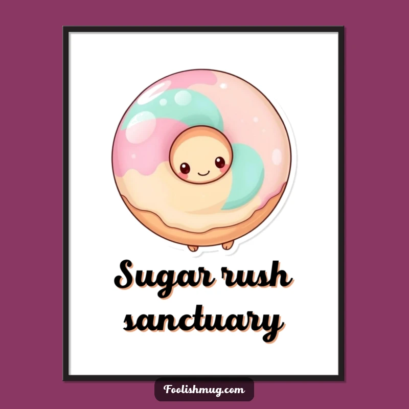 Funny Shy Donut Poster, Whimsical Wall Art for a Sweet Home