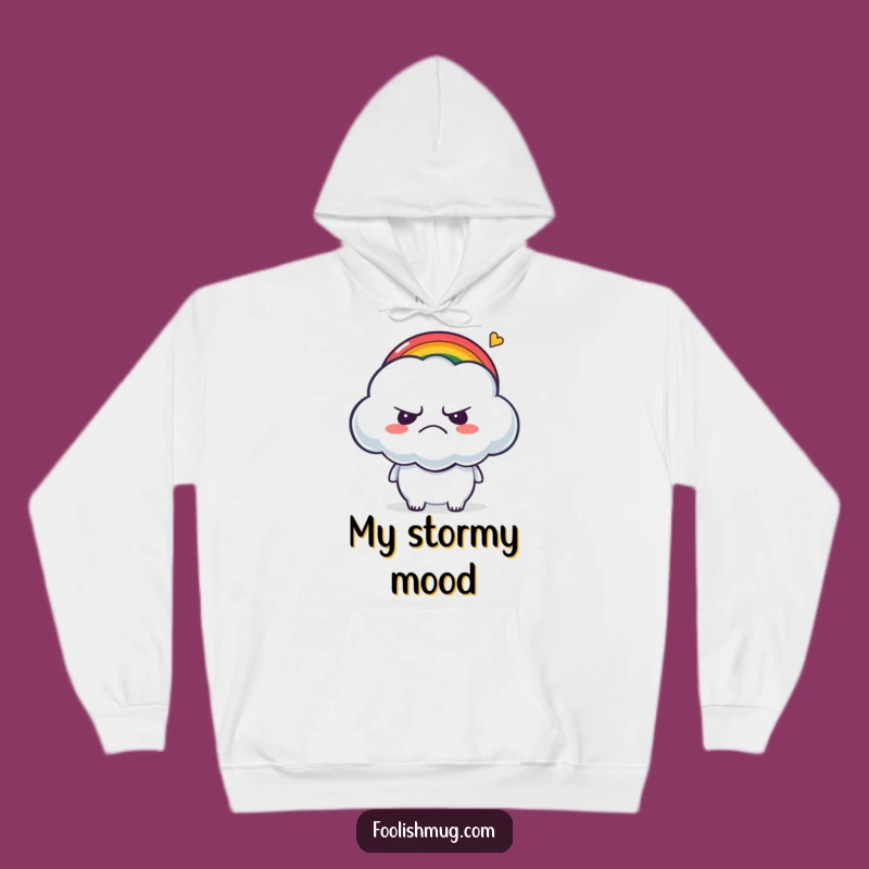 Cozy Funny Grumpy Cloud Hoodie: Tickled by Rainbow