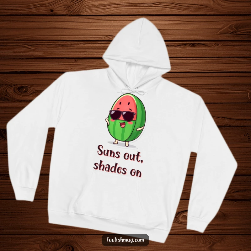 Funny Watermelon Hoodie: A proud watermelon slice is depicted wearing cool sunglasses, embodying effortless style and confidence.
