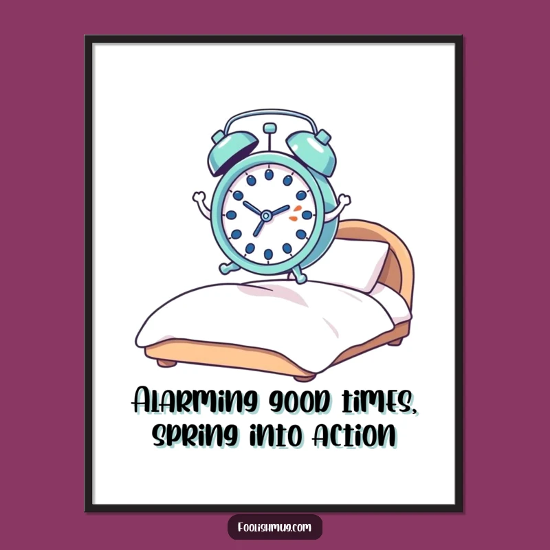 Funny Free Printable Wall Art: Startled Clock Jumping, Quirky Downloadable Decor