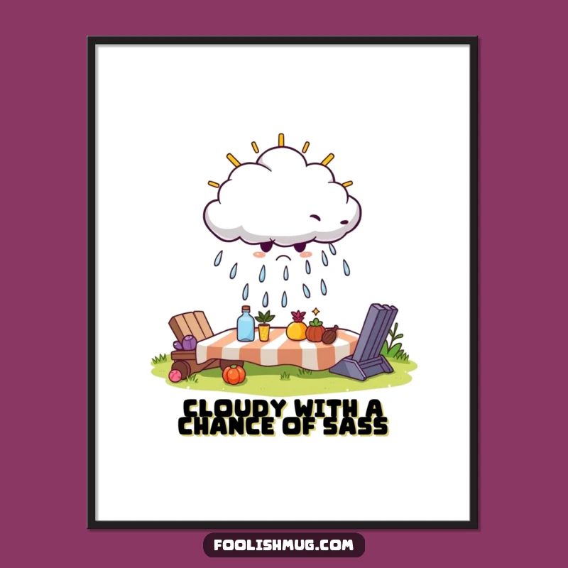 Funny Free Printable Wall Art: Grumpy Cloud Raining on Picnic Decor!