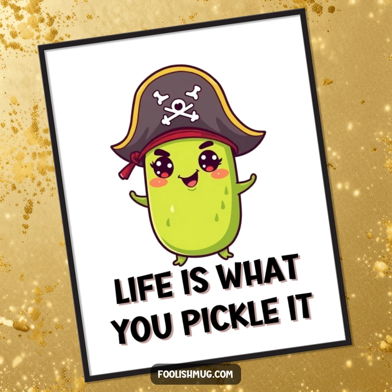 Funny Free Printable Wall Art: A mischievous pickle wearing a tiny pirate hat, ready for adventure and bringing laughs.