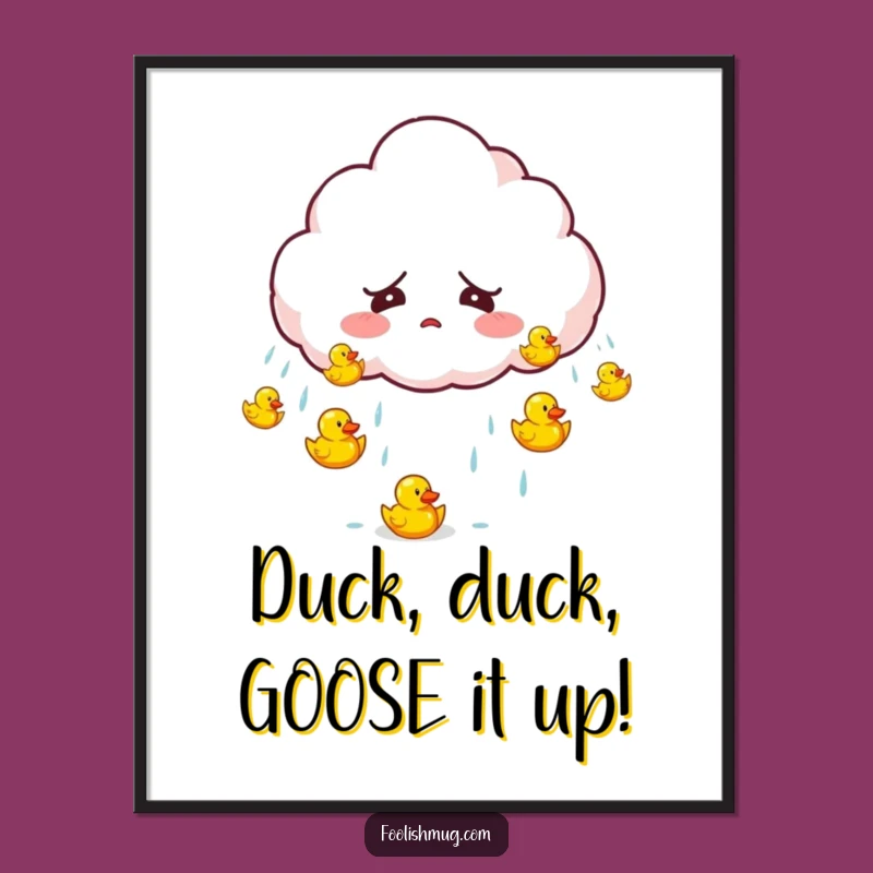 Free Printable Wall Art: Startled Cloud Raining Ducks Funny Downloadable Art