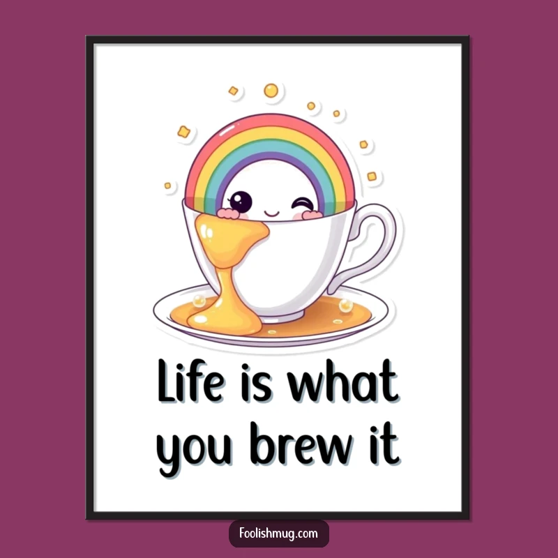 Funny Free Printable Wall Art: Rainbow Teacup Overflowing Whimsical Downloadable Decor