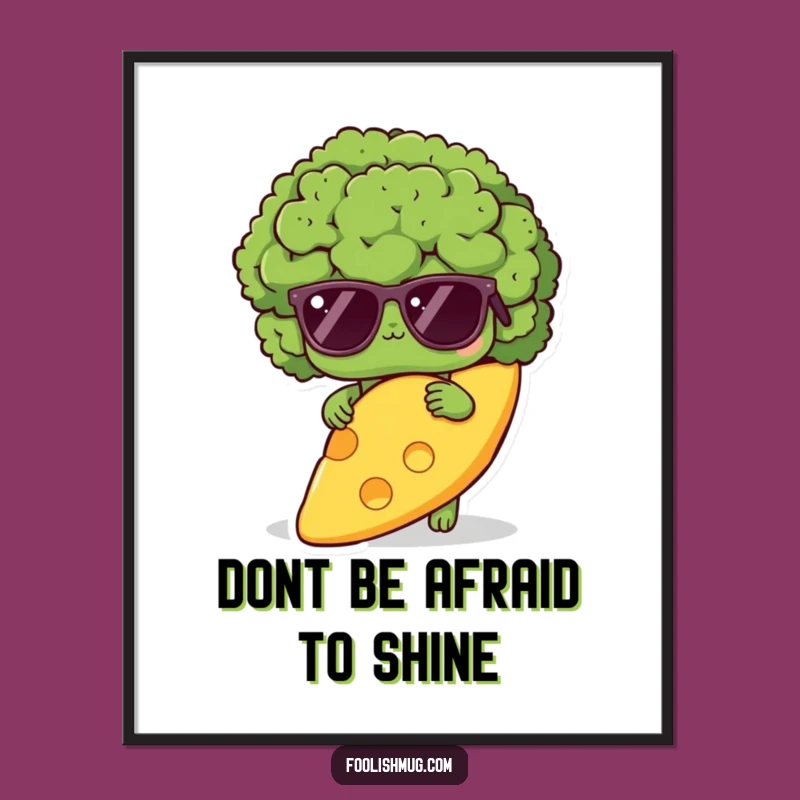 Funny Free Printable Wall Art: Shy Broccoli Hiding Cheesy Downloadable Decor