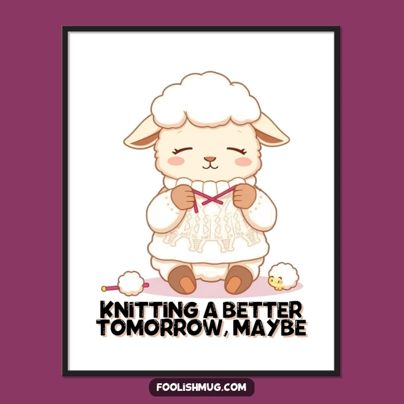 Funny Free Printable Wall Art: Sleepy Sheep Knitting Wool Amusing Downloadable Decor