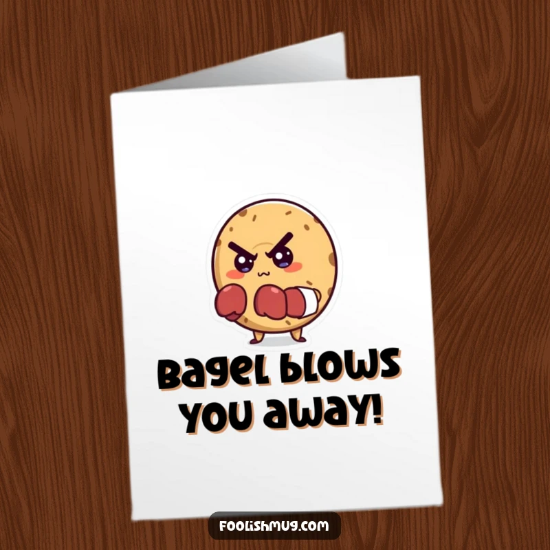 Funny Free Printable Birthday Card: A determined bagel with tiny boxing gloves looks ready to fight, wishing a happy birthday. Downloadable.