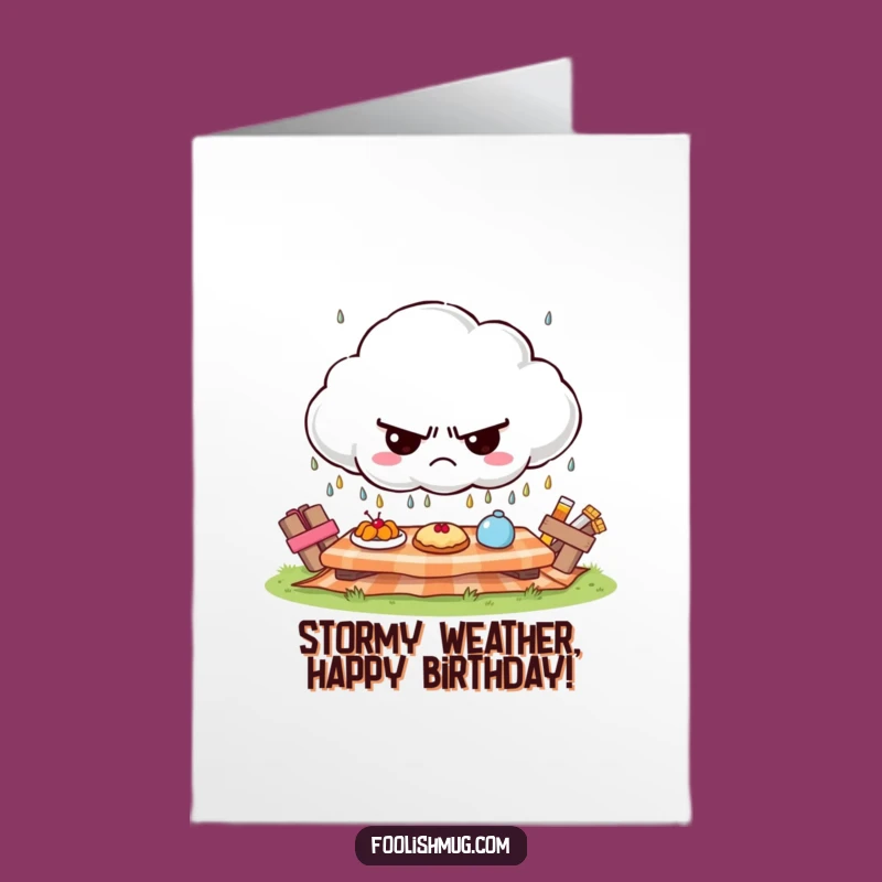 Free Printable Birthday Card: Grumpy Cloud Picnic Funny Downloadable Gift