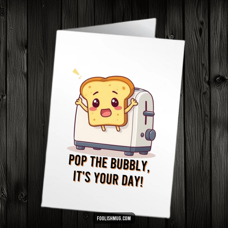 Funny free printable birthday card: a surprised slice of bread leaping comically from a popping toaster.