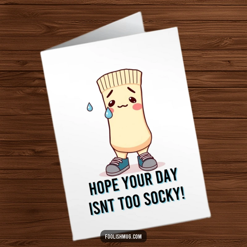 Funny Free Printable Nervous Sock Birthday Card: A sock with mismatched shoes and a sweatdrop looks anxious, perfect for a relatable birthday wish.