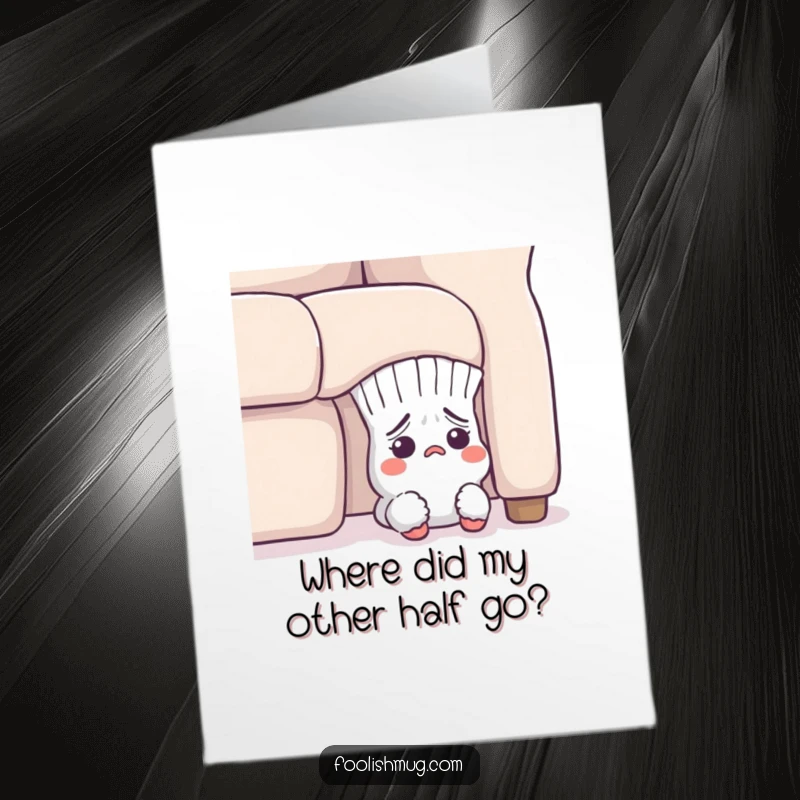 Funny Free Printable Birthday Card: Flustered sock peeking from under couch, lost and seeking birthday fun, a DIY downloadable delight.