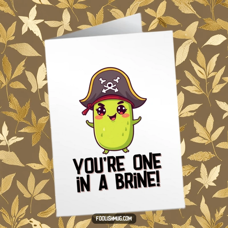 Funny Free Printable Congratulations Card: A cheeky pickle in a pirate hat celebrates a major victory, bringing laughs.